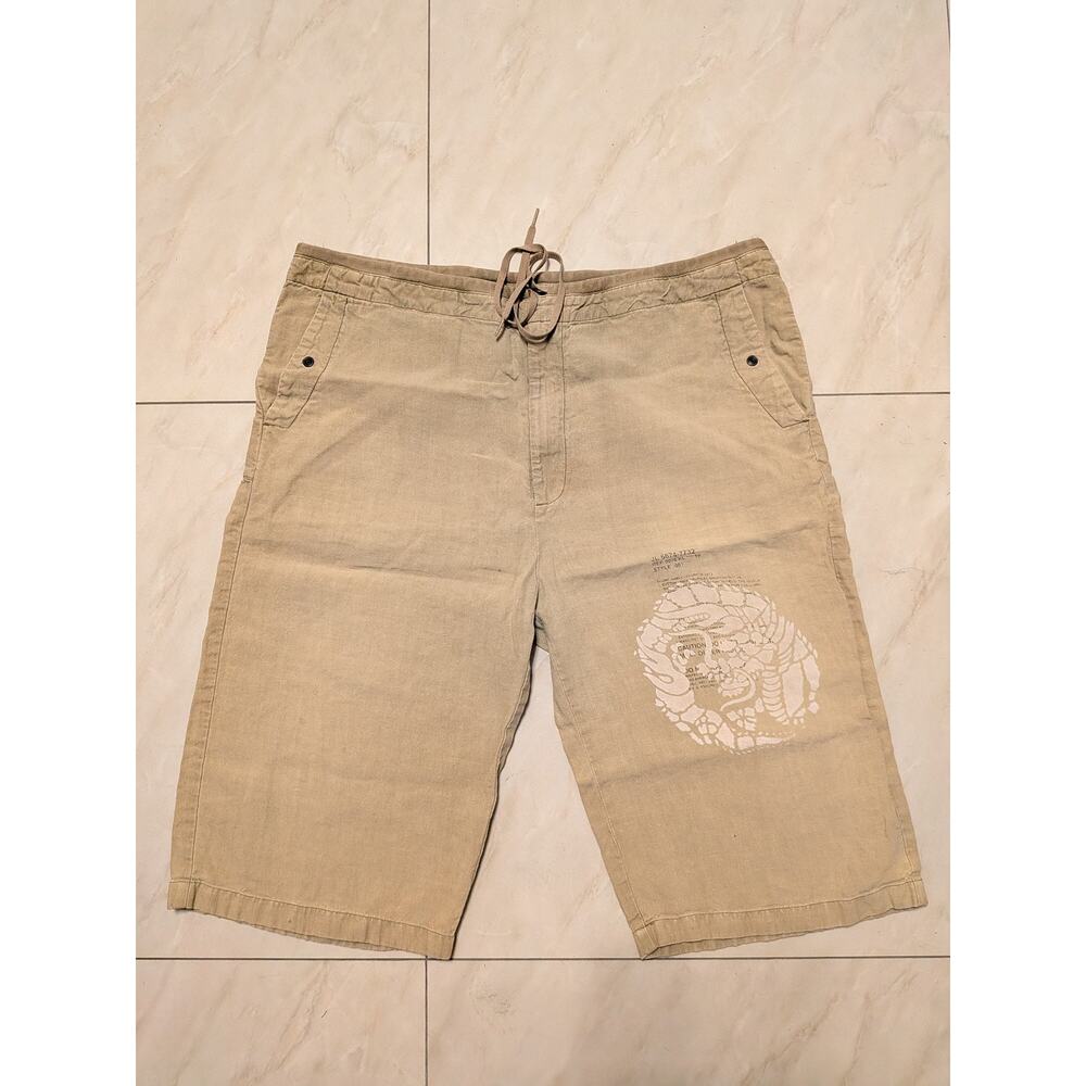 DKNY Men's Tan Khaki Sand 100% Linen Drawstring Shorts Size XL Hawaiian